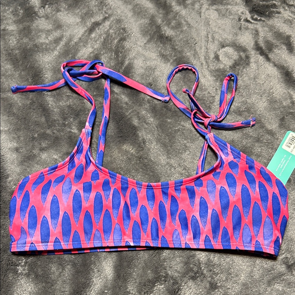 Sand castle Pink and Blue Patterned Bikini Top s nwt